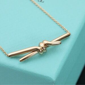 Tiffany & Co. Gold Knot Bar Pendant Necklace